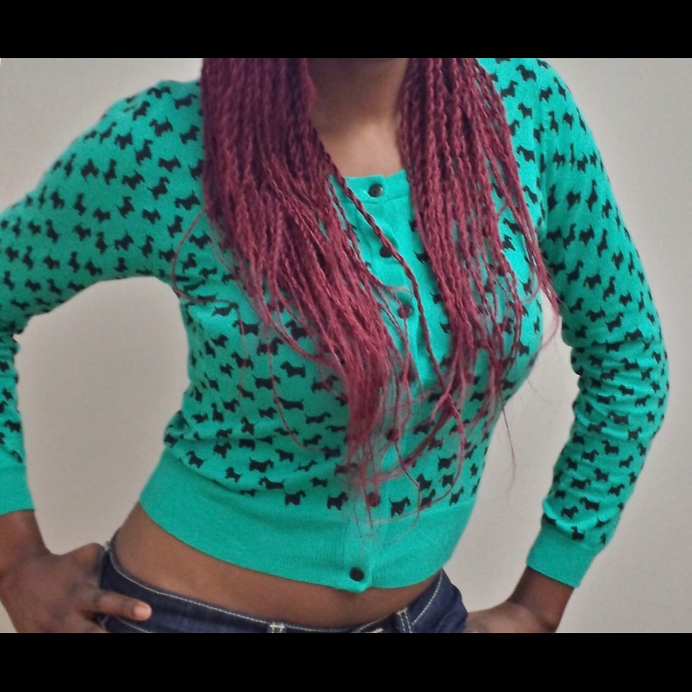 Green crop sweater with dog print